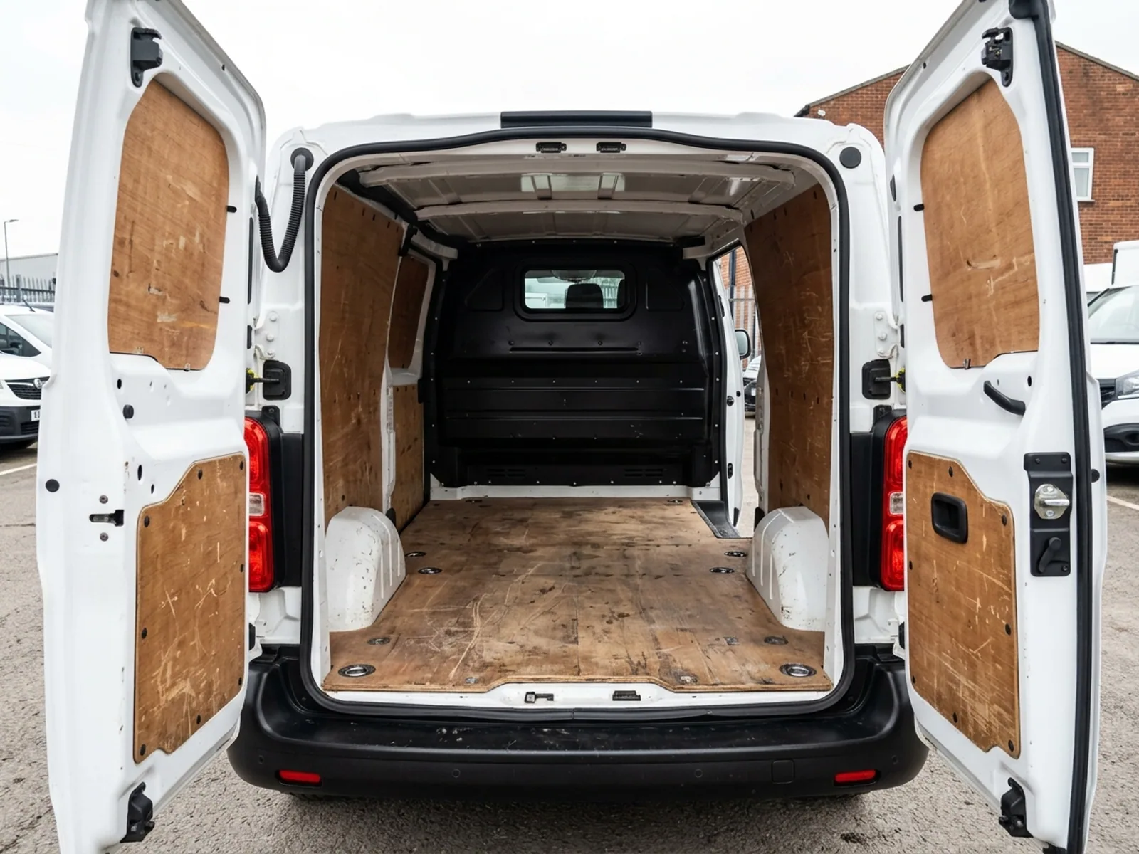 2021 Citroen Dispatch L2 panel van, load bay through the open rear doors, ply lined