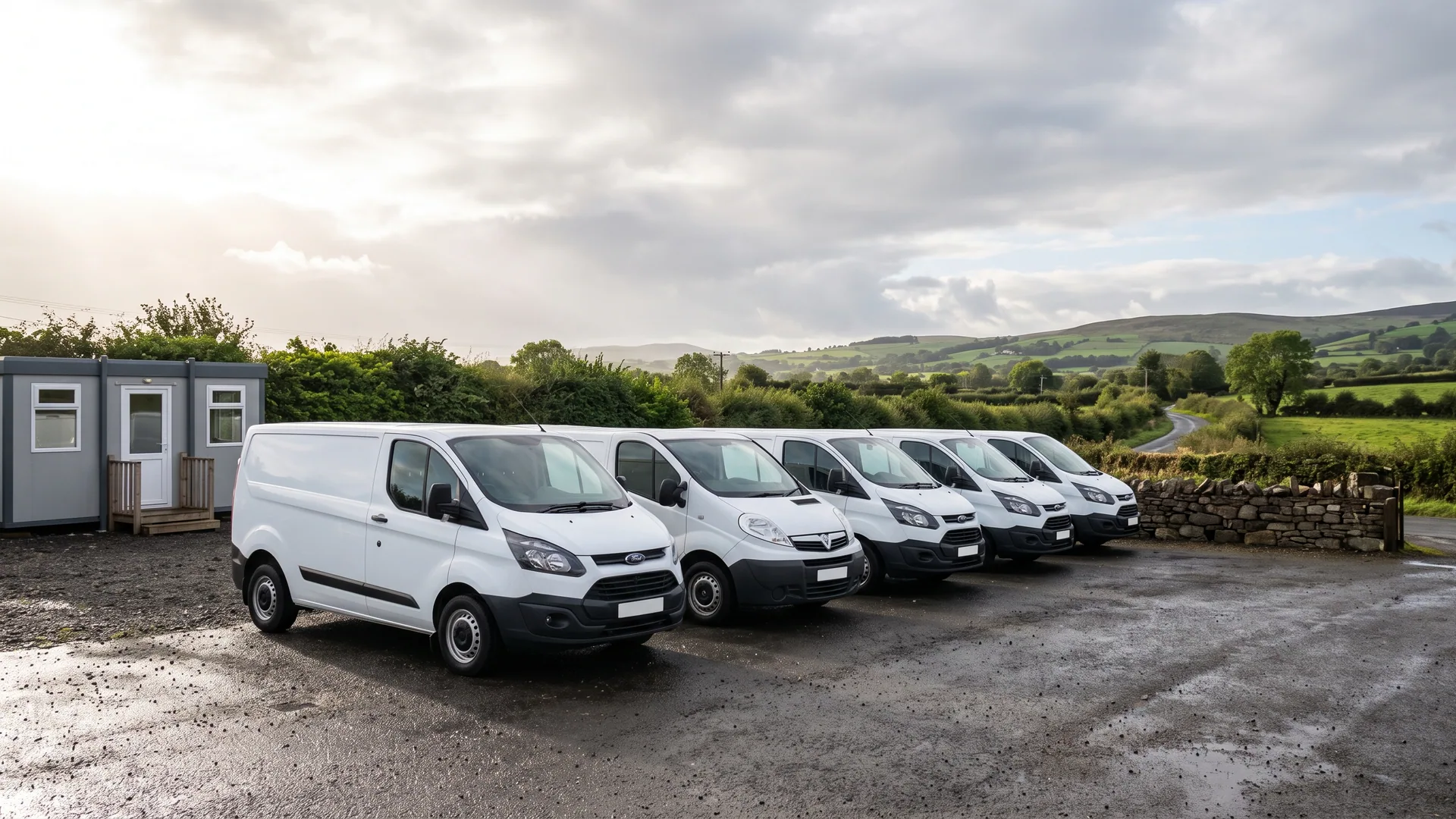 Vans and cars parked on the forecourt at CMB Car & Van Sales, Newbuildings, Derry / L'Derry